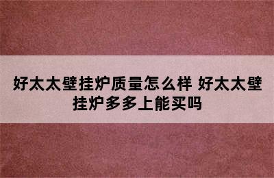 好太太壁挂炉质量怎么样 好太太壁挂炉多多上能买吗